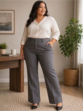 Torrid Womens 26R Gray Plaid Work Pants Straight Leg Stretch Plus Size Slacks